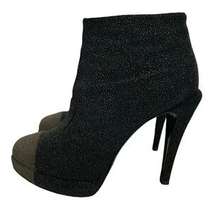 Chanel Glitter Suede CC Cap Toe Ankle Boots Black 40.5 Heels